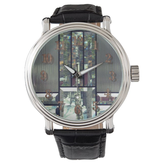 Beveled Glas Birch Bäume metallisch silber modern Armbanduhr (Vorderseite)