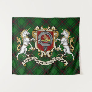 Beveridge Clan Abzeichen & Unicorns w/Tartan Wandteppich