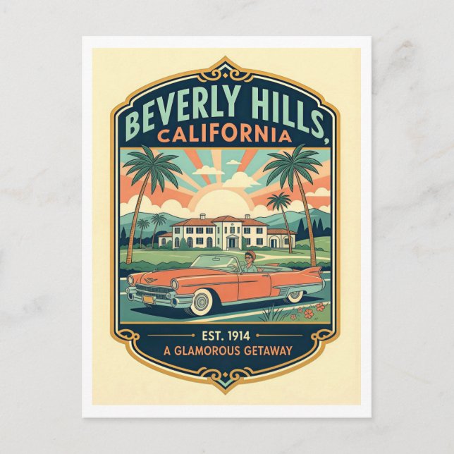Beverly Hills CA Retro 1950s Travel Postkarte (Vorderseite)