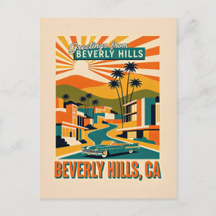 Beverly Hills, CA Retro Whimsical Farbige Postkarte