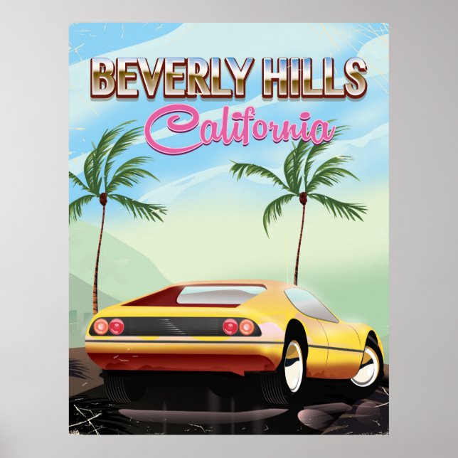 Beverly Hills Californie affiche de voyage rétro (Devant)
