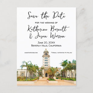 Beverly Hills City Hall Save the Date Wassercolor Postkarte
