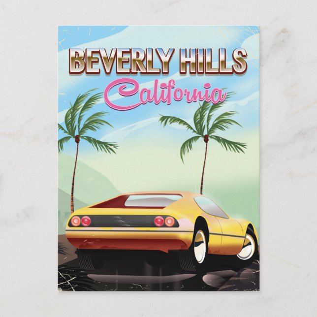 Beverly Hills - Retro-Reiseplakat Postkarte (Vorderseite)
