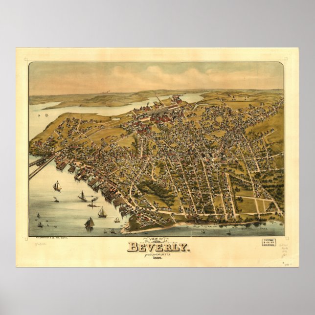 Beverly Massachusetts 1886 Antike Panoramakarte Poster (Vorne)