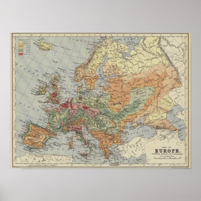 Bevölkerungsdichte | Europäische Karte Poster (Vorne)