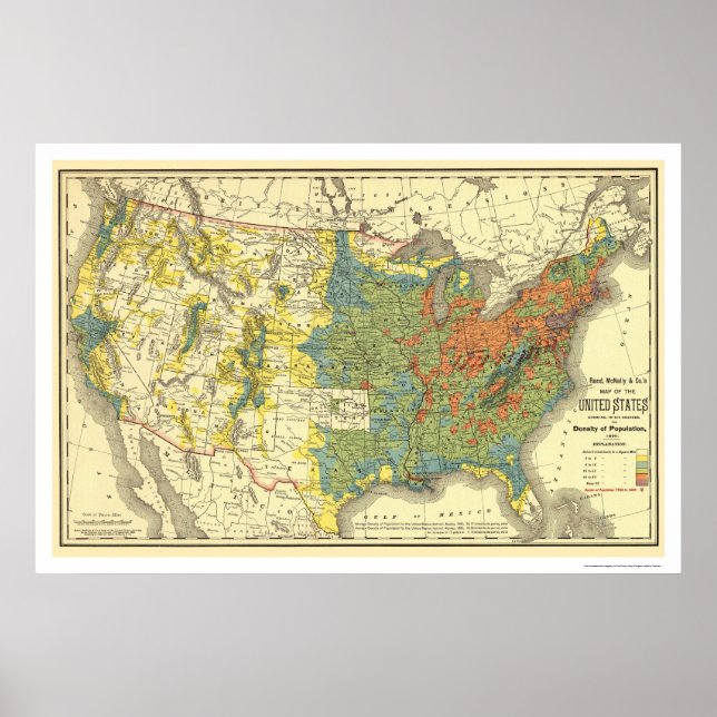 Bevölkerungsdichte USA Karte 1890 Poster (Vorne)