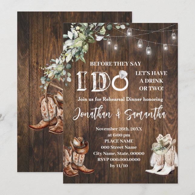 Bevor ich Paare Dusche Western Hochzeit Einladung (Vorne/Hinten)
