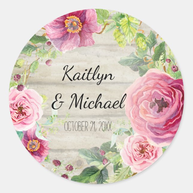 Bevorzugungs-Dekor-Rosen-Pfingstroserustikaler Runder Aufkleber (Vorderseite)