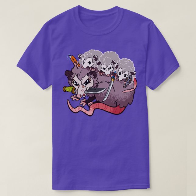 Bewaffnete Possummen Mama- und Baby-Opossummen mit T-Shirt (Design vorne)