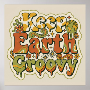 Bewahre die Erde Groovy Retro 70er Earth Day Poster