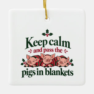 Bewahre Ruhe und gib die Schweinchen in Decken zu Keramikornament