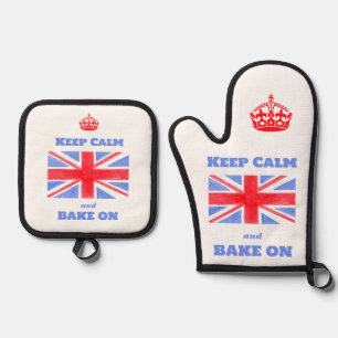Bewahren Sie Ruhe Backen Sie weiter Union Jack Bri Ofenhandschuh & Topflappen-Set