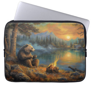 Bewahrer der Herbstflamme Grizzly Bären-Lagerfeu Laptopschutzhülle