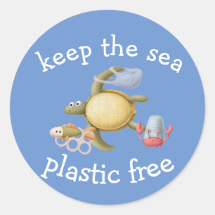 Bewahrt die Meere plastikfrei Schildkröte Krebs Runder Aufkleber