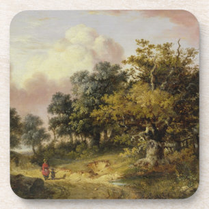 Bewaldete Landschaft mit der Frau und Kind, die Getränkeuntersetzer