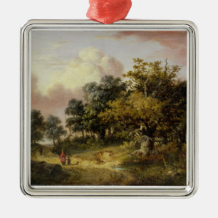 Bewaldete Landschaft mit der Frau und Kind, die Silbernes Ornament