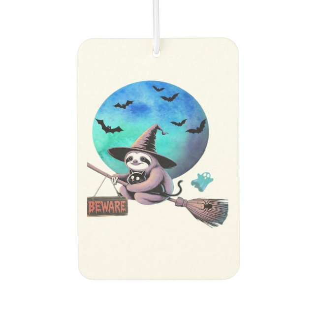Beware Cute Witch Sloth Flying on Broom Halloween  Autolufterfrischer (Vorderseite)