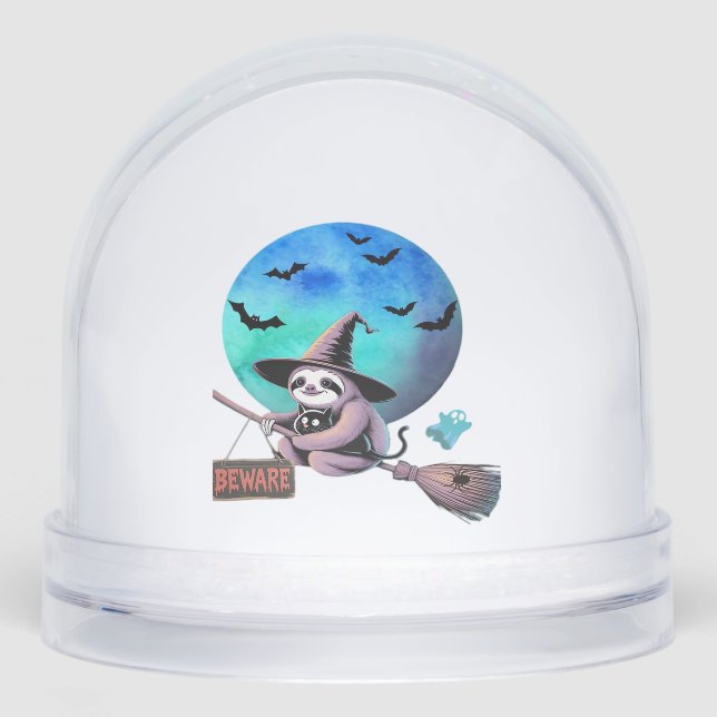 Beware Cute Witch Sloth Flying on Broom Halloween  Schneekugeln (Vorderseite)