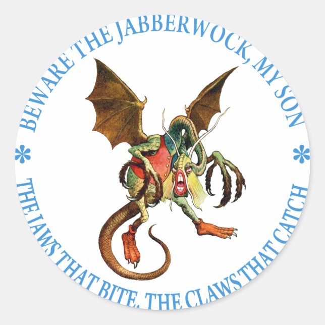 BEWARE DEN JABBERWOCK, MEIN SOHN RUNDER AUFKLEBER (Vorderseite)