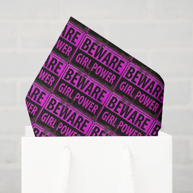 BEWARE Girl Power - Schild mit der Gefahr durch ro Seidenpapier (Geschenktüte)