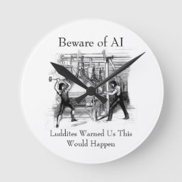 Beware of AI - Luddites Warned Us Runde Wanduhr