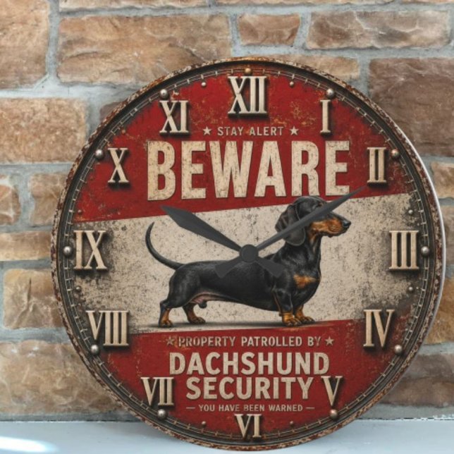  Beware of Dachshund Funny Wiener Dog Große Wanduhr (Von Creator hochgeladen)