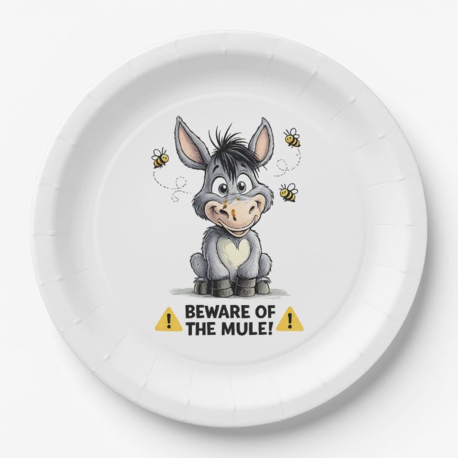 Beware Of The Mule Funny Donkey Warning Design Pappteller (Vorderseite)