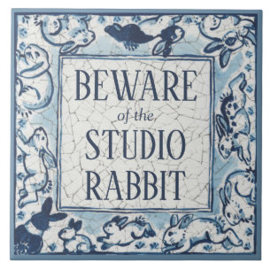 Beware Studio Rabbit Delft Blue White Sign Dedham Fliese