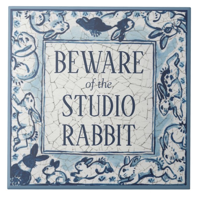 Beware Studio Rabbit Delft Blue White Sign Dedham Fliese (Vorderseite)