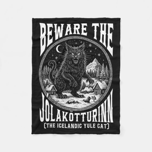 Beware The Jolakotturinn Yule Cat Icelandic Christ Fleecedecke (Vorderseite)