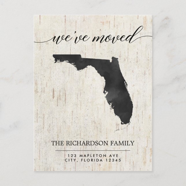 Bewegende Ankündigung, Florida Staat rustikal Einladungspostkarte (Vorderseite)