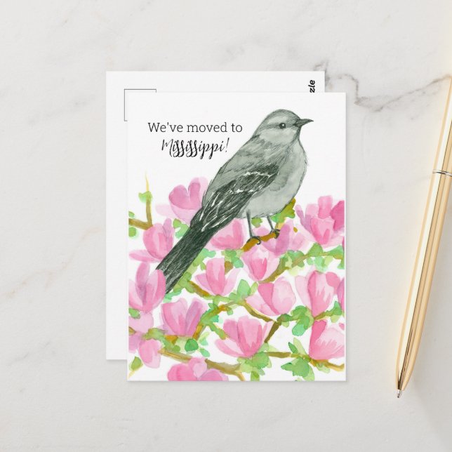 Bewegende Ankündigung Mississippi Mockingbird Blum Postkarte (Vorderseite/Rückseite Beispiel)