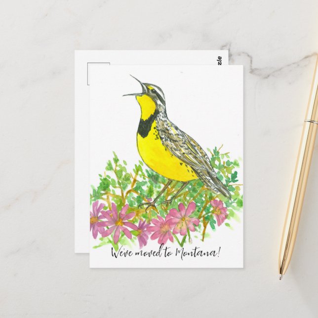Bewegende Ankündigung Montana Meadowlark Bitterroo Postkarte (Vorderseite/Rückseite Beispiel)