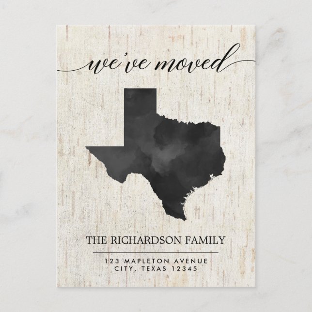 Bewegende Ankündigung, Texas Staat rustikal Einladungspostkarte (Vorderseite)