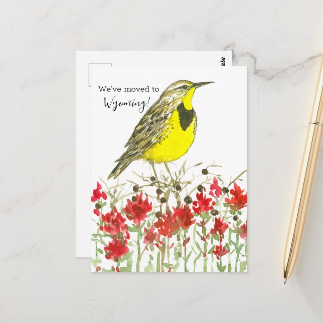 Bewegende Ankündigung Wyoming Meadowlark Pinsel Postkarte (Vorderseite/Rückseite Beispiel)