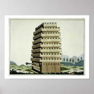 Beweglicher Turm mit äußeren Galerien und einem Poster