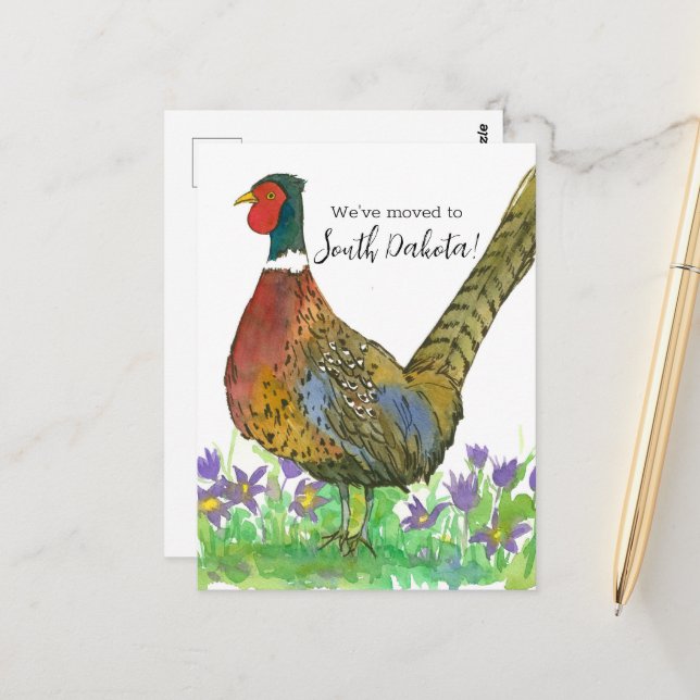 Bewegung Ankündigung Süd Dakota Pheasant Postkarte (Vorderseite/Rückseite Beispiel)