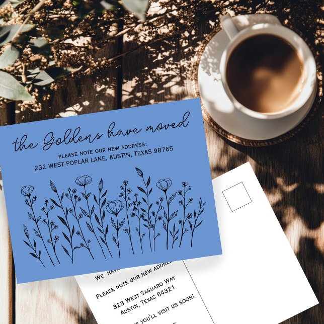 BEWEGUNG VON ANKÜNFTEN Wildblumen Postkarte (MOVING ANNOUNCEMENT Wildflowers Simple Custom Change of Address Postcard
)