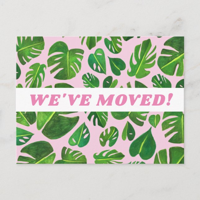 BEWEGUNGSANKÜNDIGUNG Monstera Leaf Wasserfarbe Ros Postkarte (Vorderseite)