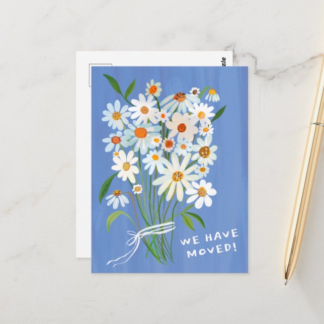 BEWEGUNGSANKÜNDIGUNG Niedliche Daisy Bouquet handb Postkarte (Vorderseite/Rückseite Beispiel)