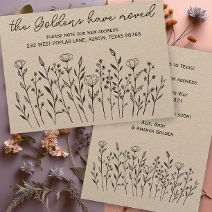 BEWEGUNGSANKÜNDIGUNG Wildblume Art Kraft Card Einladung