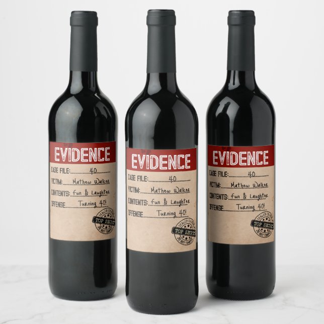 Beweise wahre Mord-Mysterien spielen Wein Weinetikett (Flaschen)