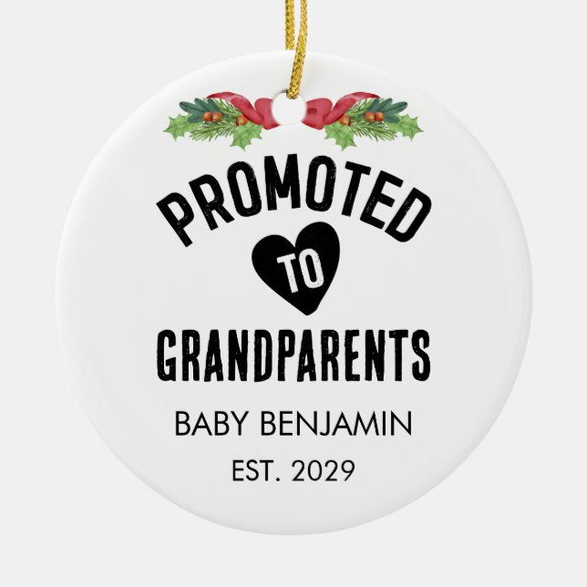 Bewerbung für Großeltern Personalisierter Babyname Keramik Ornament (Vorne)