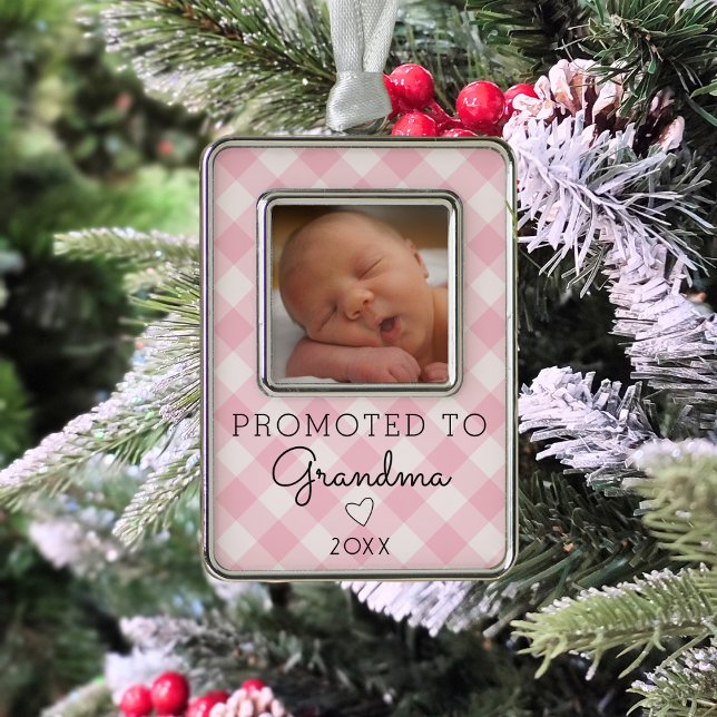 Bewerbung für Oma Baby Foto Pink Gingham Retro Rahmen-Ornament Silber (Von Creator hochgeladen)