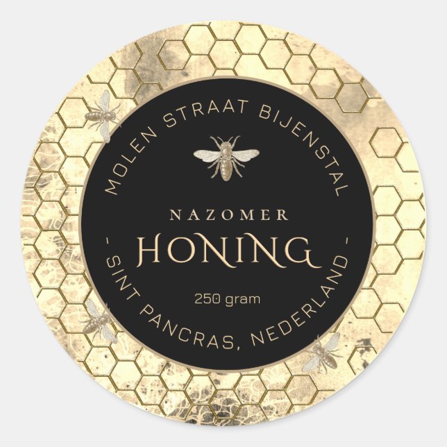 BEWERKBARE HONING LABEL met bij en honingraat Runder Aufkleber (Vorderseite)