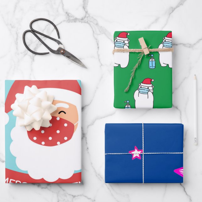 BEWERTETE CHRISTMAS COVID19 BILDER FLACHENBLATT GESCHENKPAPIER SET (Vorderseite)