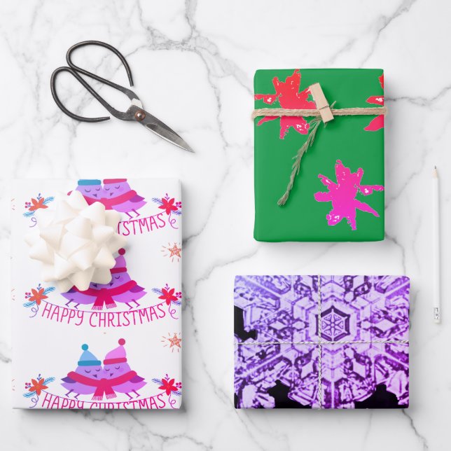BEWERTETES SCHNEEFLAKE-Wrapping Paper Geschenkpapier Set (Vorderseite)