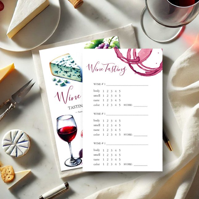 Bewertung der Weinprobe Flyer (Wine tasting scorecard features watercolor illustrations and a unique design by Victoria Grigaliunas)
