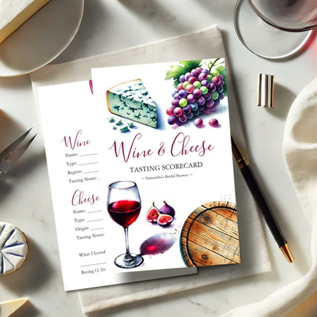 Bewertung der Weinprobe Flyer (Wine tasting scorecard features cute watercolor charcuterie theme by Victoria Grigaliunas )