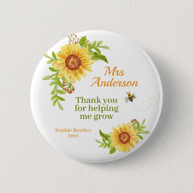 Bewertung des Lehrers für gelbe Sonnenblumen Button (Vorderseite)